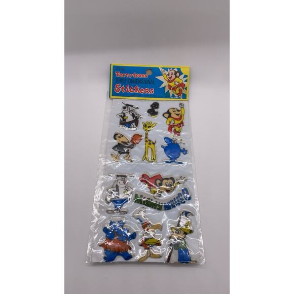 Vintage Puffy Stickers 80s Terrytoons 3D 1 Sheet Pack of 6 Cartoon Sealed NOS - Picture 1 of 8